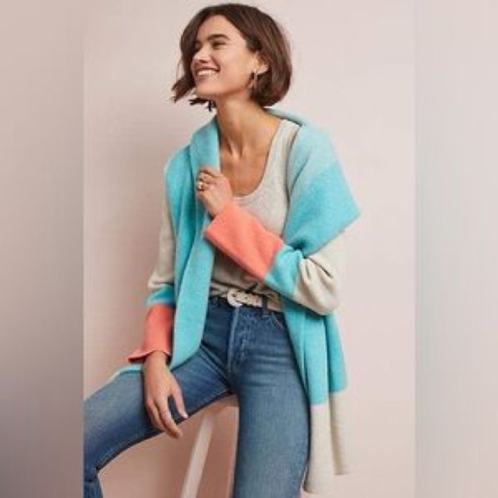 Anthropologie Vibrant Colorblock Cardigan in Blue and Coral
